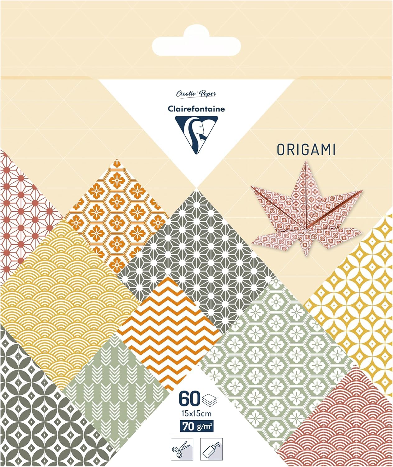 Clairefontaine 95636C - 60 Sheets Origami Paper 70gsm Autumn Collection Format 15x15cm 30 AST Coloured Designs x 2 Creative Leisure Adults & Children