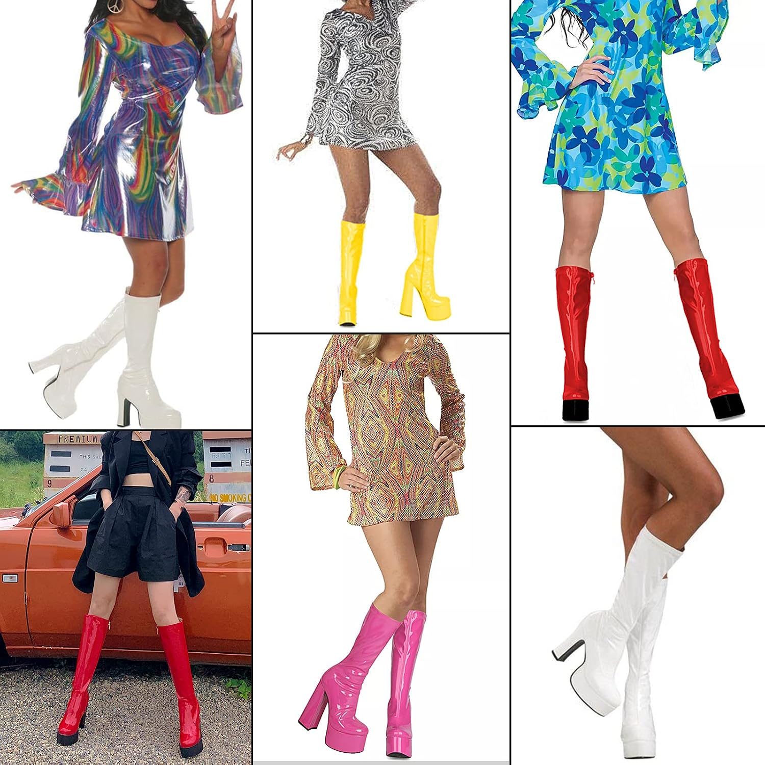 MeiLuSi GoGo Boots for Women Platform Knee High Boots Chunky Block 90s 70s Go Go Disco Shoes