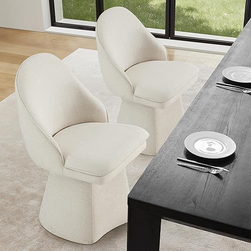 Miniatura 24 de Juego de 4 sillas de comedor giratorias, tapizadas de mediados de siglo con respaldo alto, sillas de cocina de tela de lino para comedor, Una tela