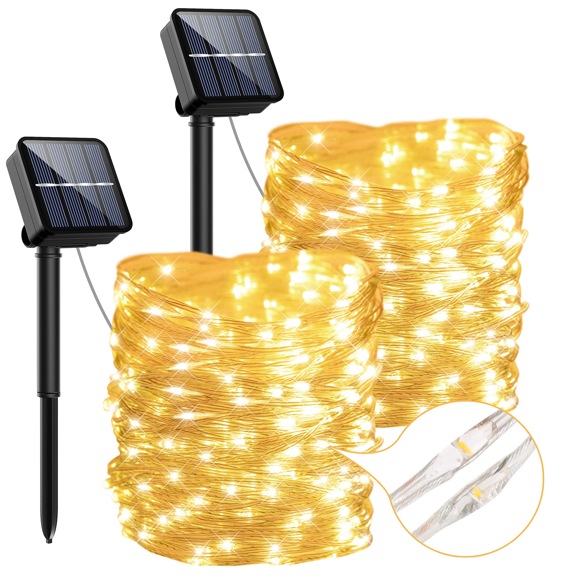 Guirnaldas Luces Exterior Solar[2 Pack], 240 LED 13.5M, 8 Modos, Decoración para Navidad, Fiestas, Bodas, Patio, Dormitorio Jardines, Festivales, etc