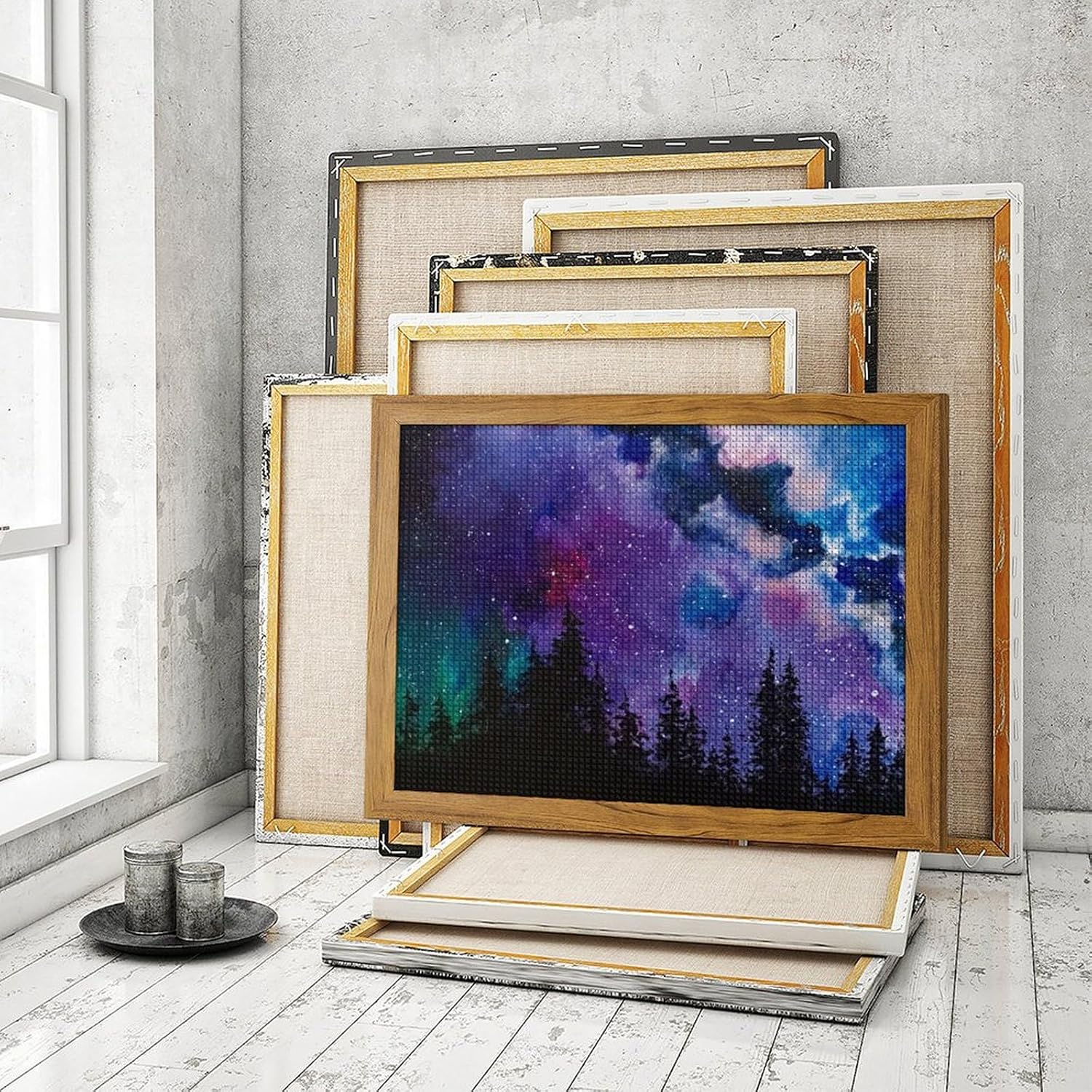Starry Space Printed Diamond 5D Painting Kits DIY Full Drill Crafts for Home Wall Decor 16x20 Inch Yellow Wood 50 * 40cm