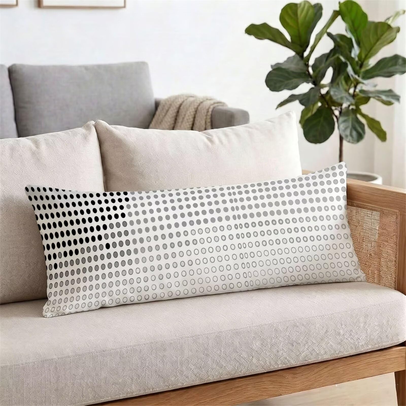 Funda de Almohada 60 x 180 cm Gris Protector Almohada 180 cm con Cremallera Invisible, Lino Durable y Transpirable Pillow Case Largas Puntos Impresión a Doble Cara para Cama, Sofá y Dormitorio dg-621