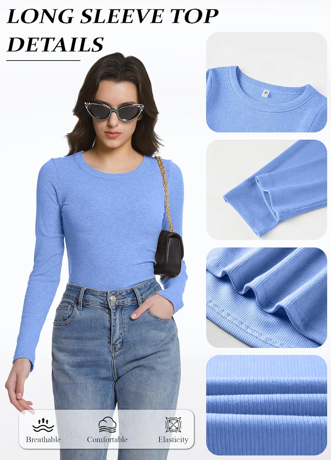 Long Sleeve Shirts for Women Tight Basic Ribbed Shirts 2026 Fall Outfits Casual T-Shirt Layer Clothes - Image 4