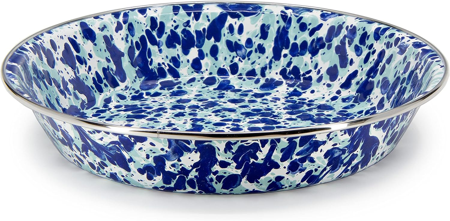 Golden Rabbit Enamelware Pie Pan Plate, 10 inch, Cobalt Swirl