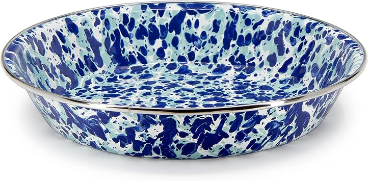 Golden Rabbit Enamelware Pie Pan Plate, 10 inch, Ocean