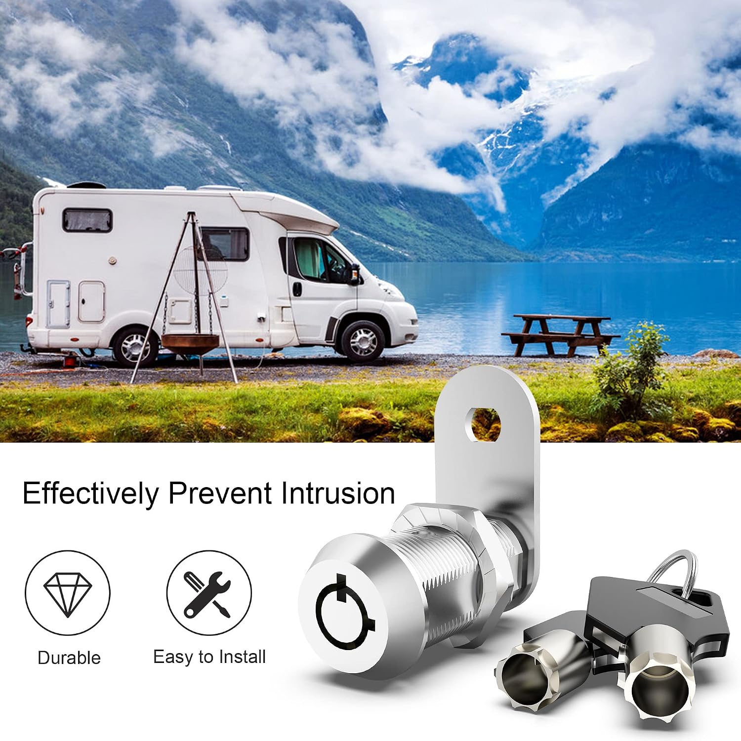 6 Pack RV Storage Locks, 1-1/8" Cabinet Locks with Key, RV Cam Locks for Storage Door File Cabinet Drawer Camper Toolbox, Zinc Alloy (Unique Keys)