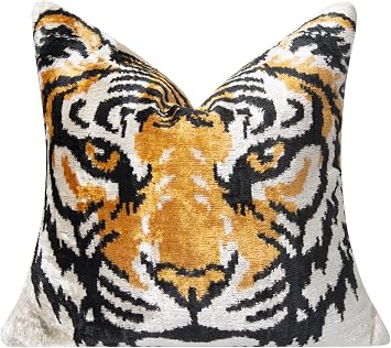 CANVELLO Luxury Handmade Velvet Throw Pillow with Tiger Print Design 20"x20" Decorative Accent Cushion with Premium Down Feather Insert for Sofas and Beds