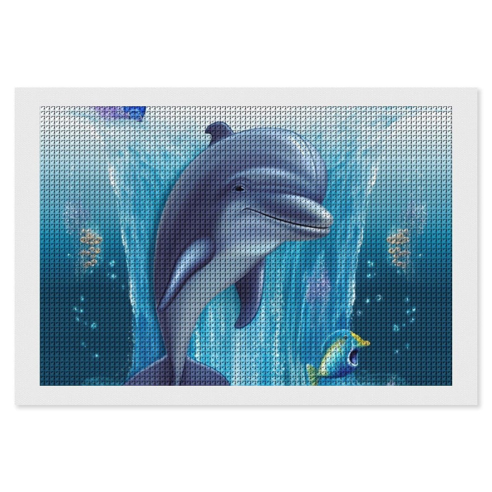 Dolphin Diamond Art Kits for Adults, DIY 5D Diamonds Painting Kits for Beginner, Round Full Drill Diamond Dots Painting, 8"x12" Diamonds Pictures Gem Art and Crafts Wall Decor