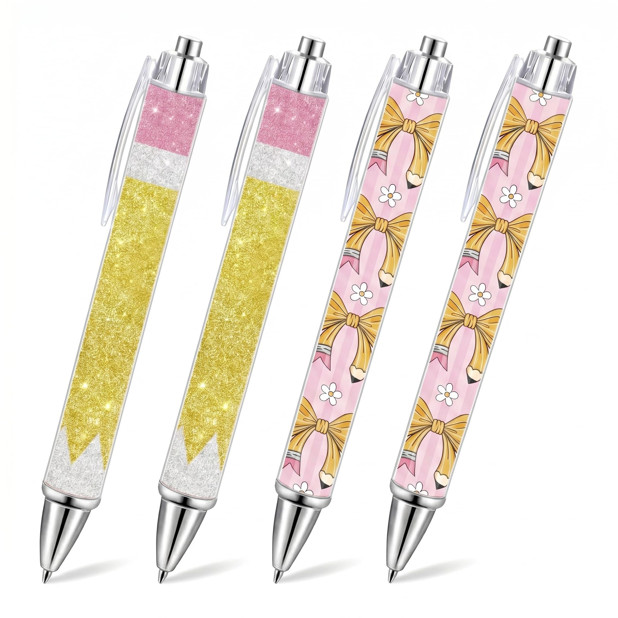 Thank You Teacher Gifts Set – 4 Pack Cute Pens For Women, Bow & Glitter Designs, Teacher Gifts For Women, End Of Year Teachers Gift, Gift For Teachers Appreciation Colleagues Friends