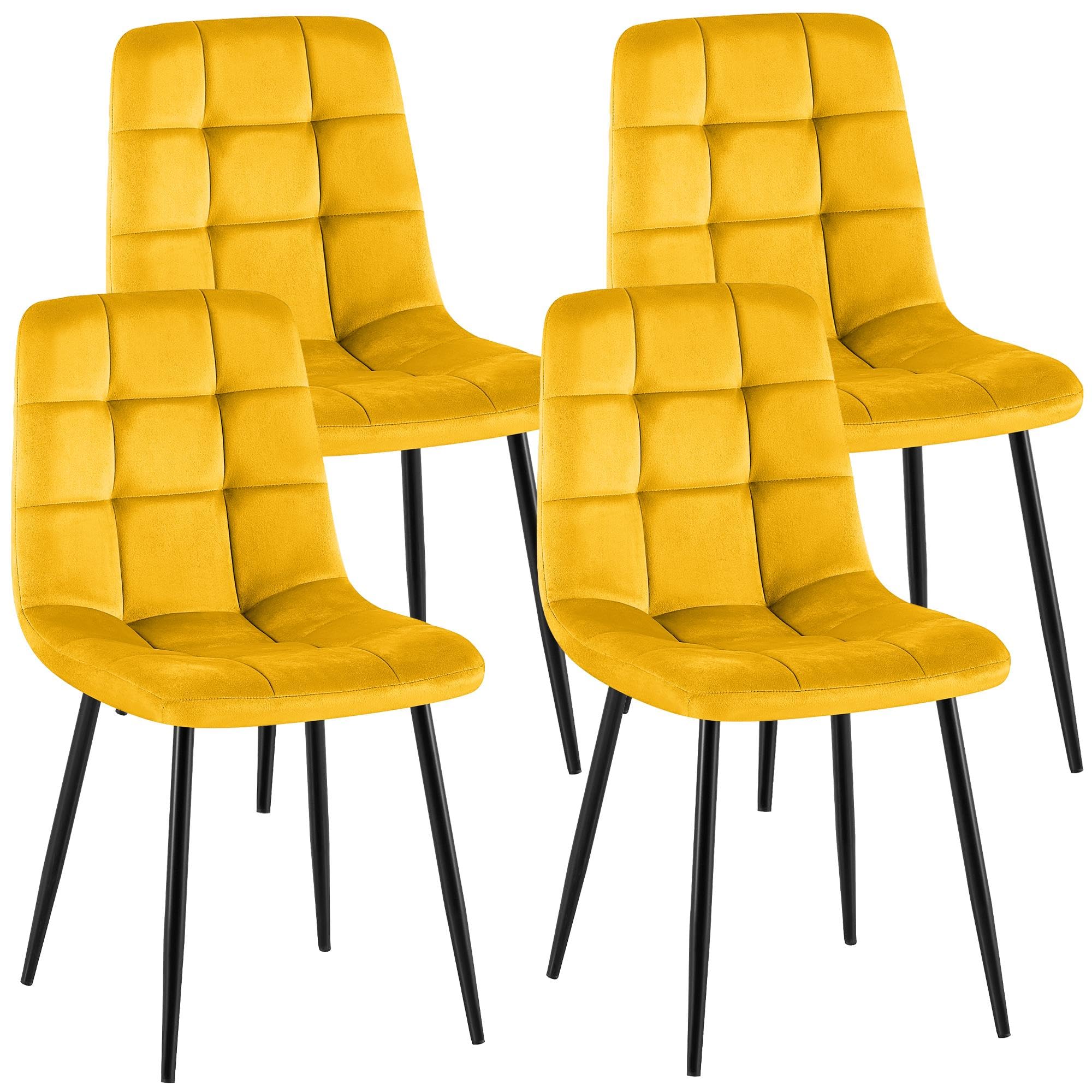 CLP Sedie da pranzo Antibes set da 4 imbottite, sedie cucina in velluto con schienale e struttura in metallo nero, portata fino a 150 kg Colore:giallo