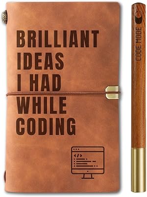 InnoBeta Programmer Gifts, Journal Pen Set for Programmers on Birthday, Christmas, Unique Notebook, Sketchbook, Travel Diary, Lined Planner, 7.8x5 Inches, Brown