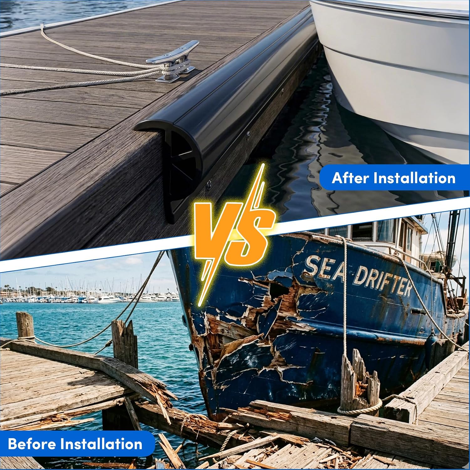 12/16/24FT Marine Dock Bumpers,P-Type PVC Dock Bumper Fenders for Horizontal Decks or Piers Protection,Hardware Inclded(White/Black/Grey)