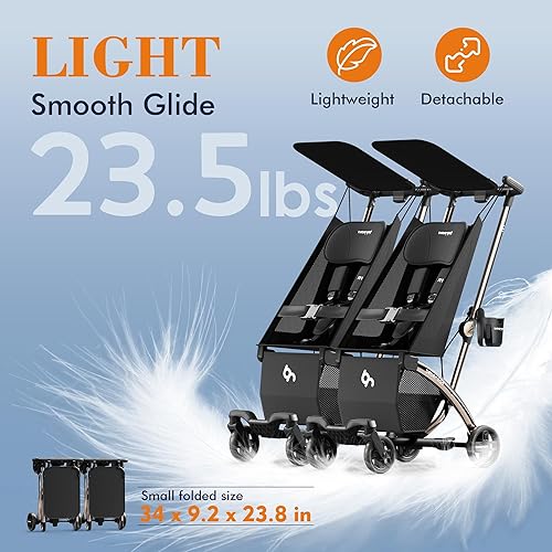 Miniatura 4 de Beberoad Love R1 - Cochecito doble ultraligero plegable automático, cochecito individual, cochecito lado a lado para bebés y niños pequeños de 6 a