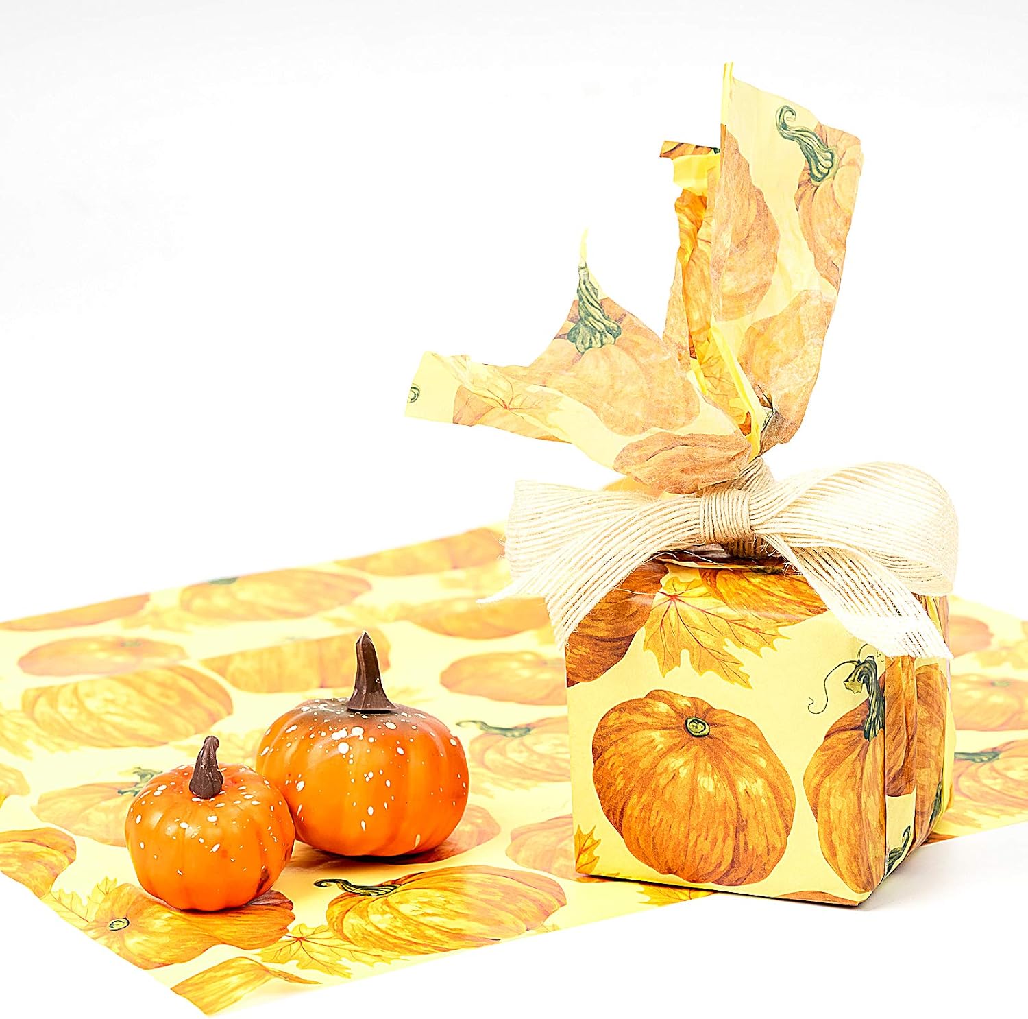 WRAPAHOLIC Gift Wrapping Tissue Paper - 25 Sheets 19.7x27.5 Inch Pumpkin with Maple Leaf Design Gift Wrap Paper Bulk for Packing, DIY Crafts