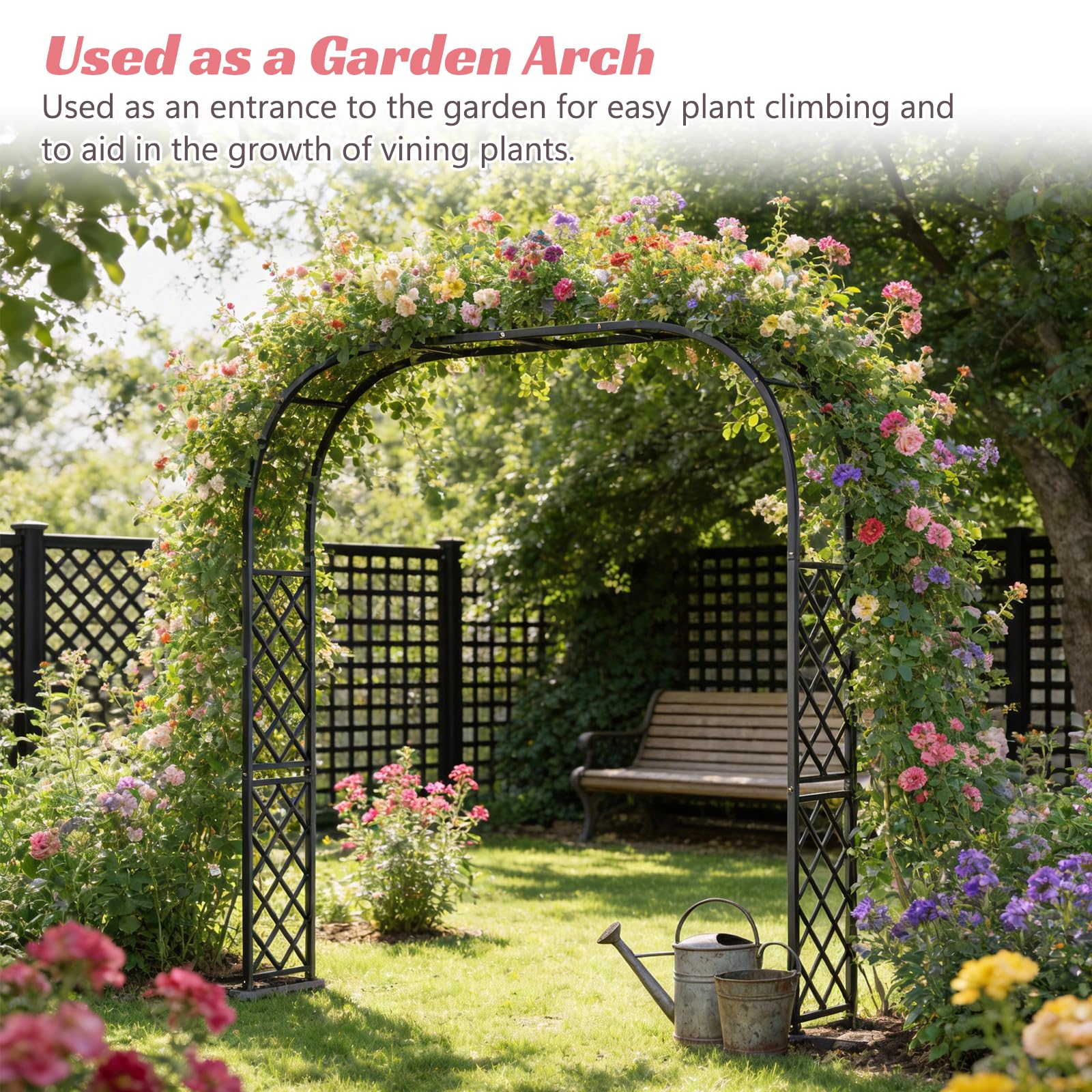 Xverycan Arche Jardin pour Rosiers Plantes Grimpantes, Arche de Jardin métallique Plus Robuste 2,4x2,4m,Arche de Jardin en Treillis,Décoration de Fête