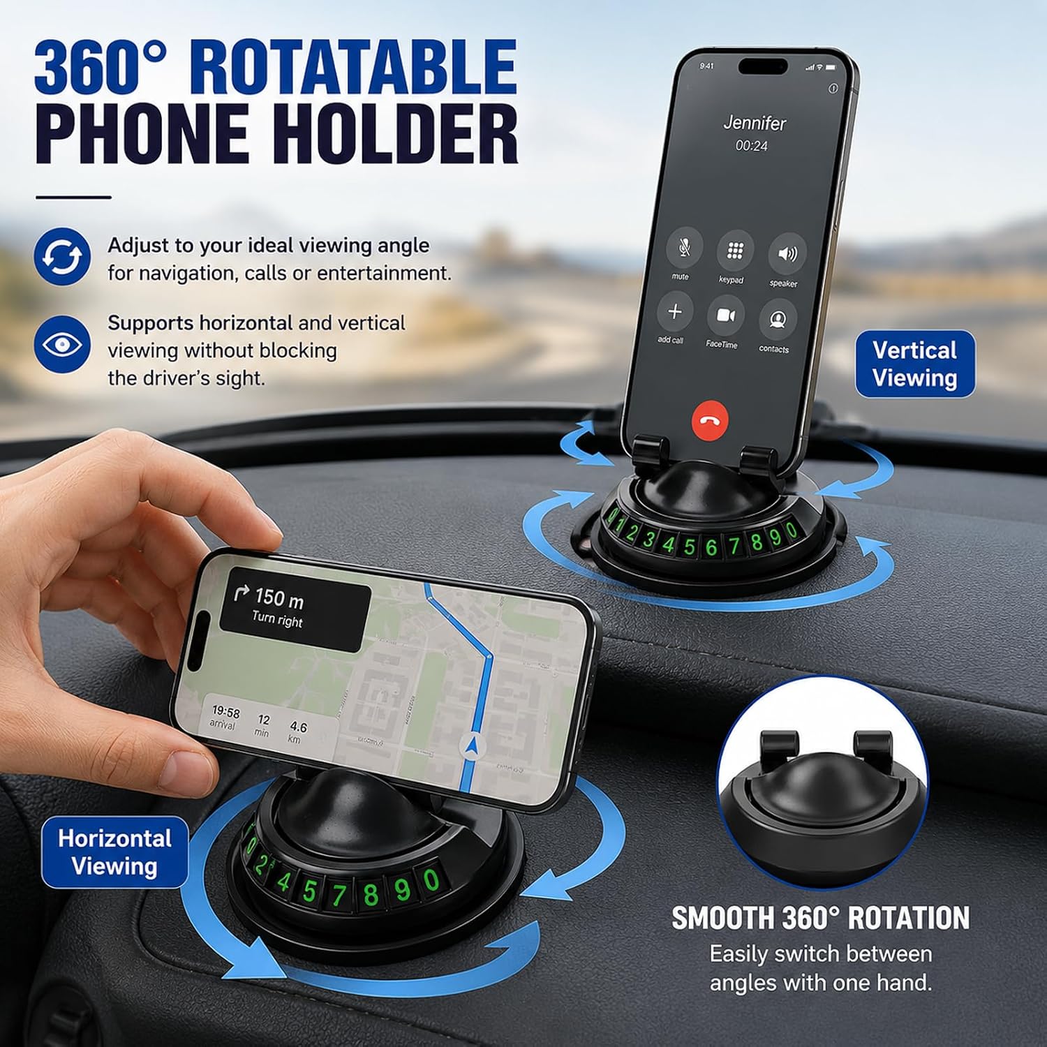 Car Buddy Dashboard,3 in 1 Dashboard Grip Pads for Phones,Anti Slip Mat for Car Dashboard,Multi Functional Support Anti Slip Pad for Phones Sunglasses Keys Gadgets(Brown + Black)