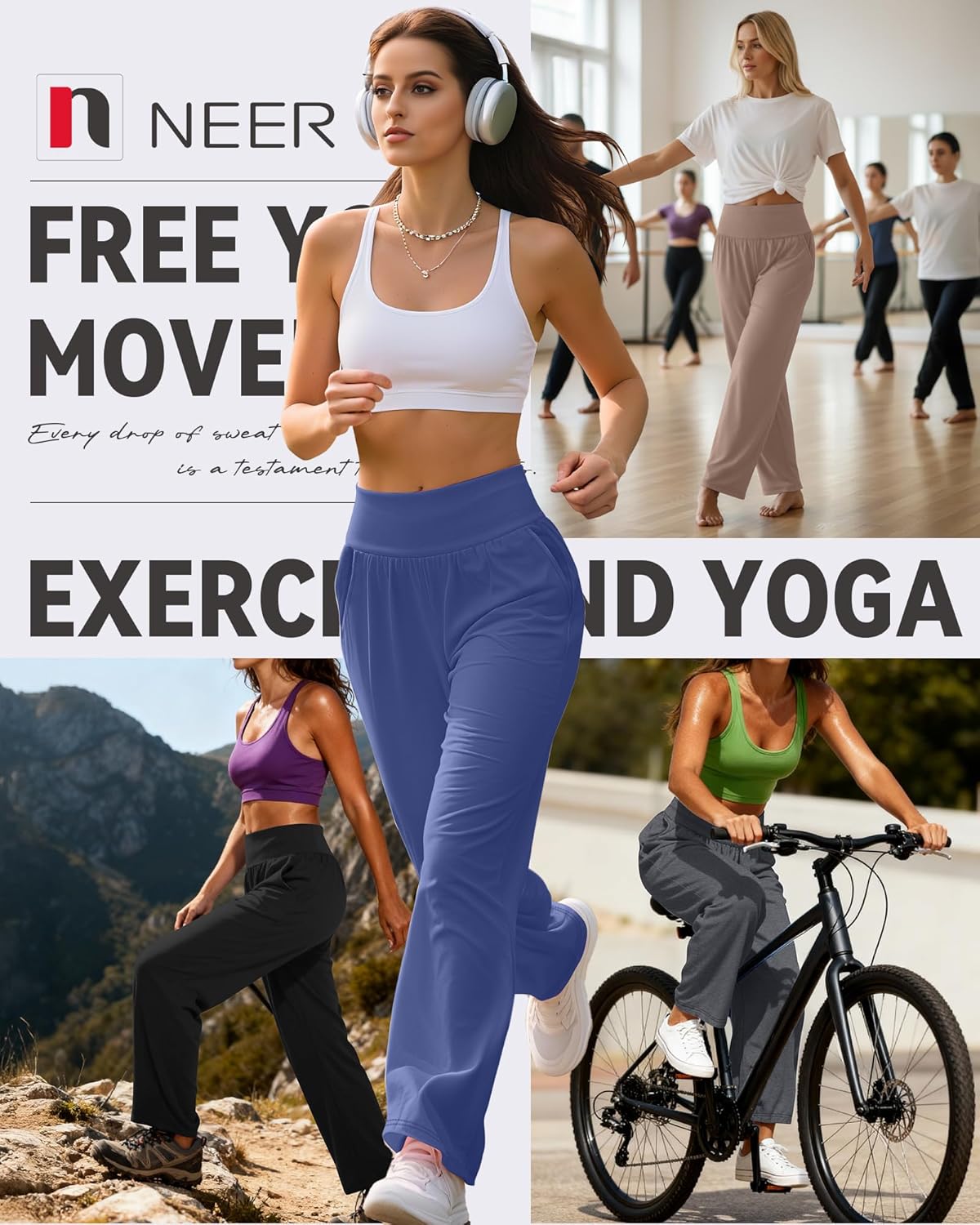 Neer 4 Pack Women's Wide Leg Yoga Pants High Waist Casual Sweatpants Loose Cozy Lounge Pajama Flowy Pants with Pockets - Image 4