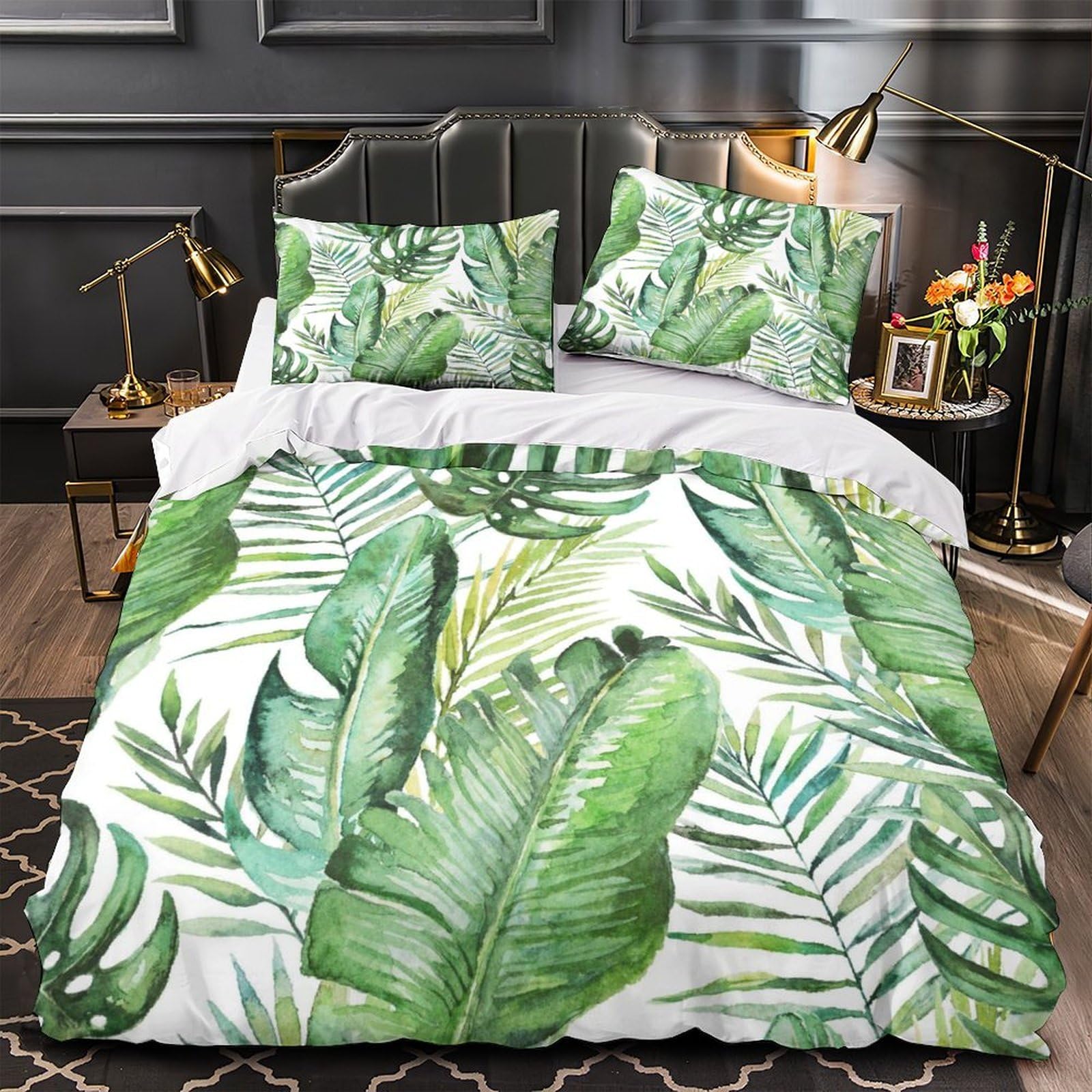 Housse de couette feuilles tropicales 140x200cm en microfibre douce pour lit simple ado