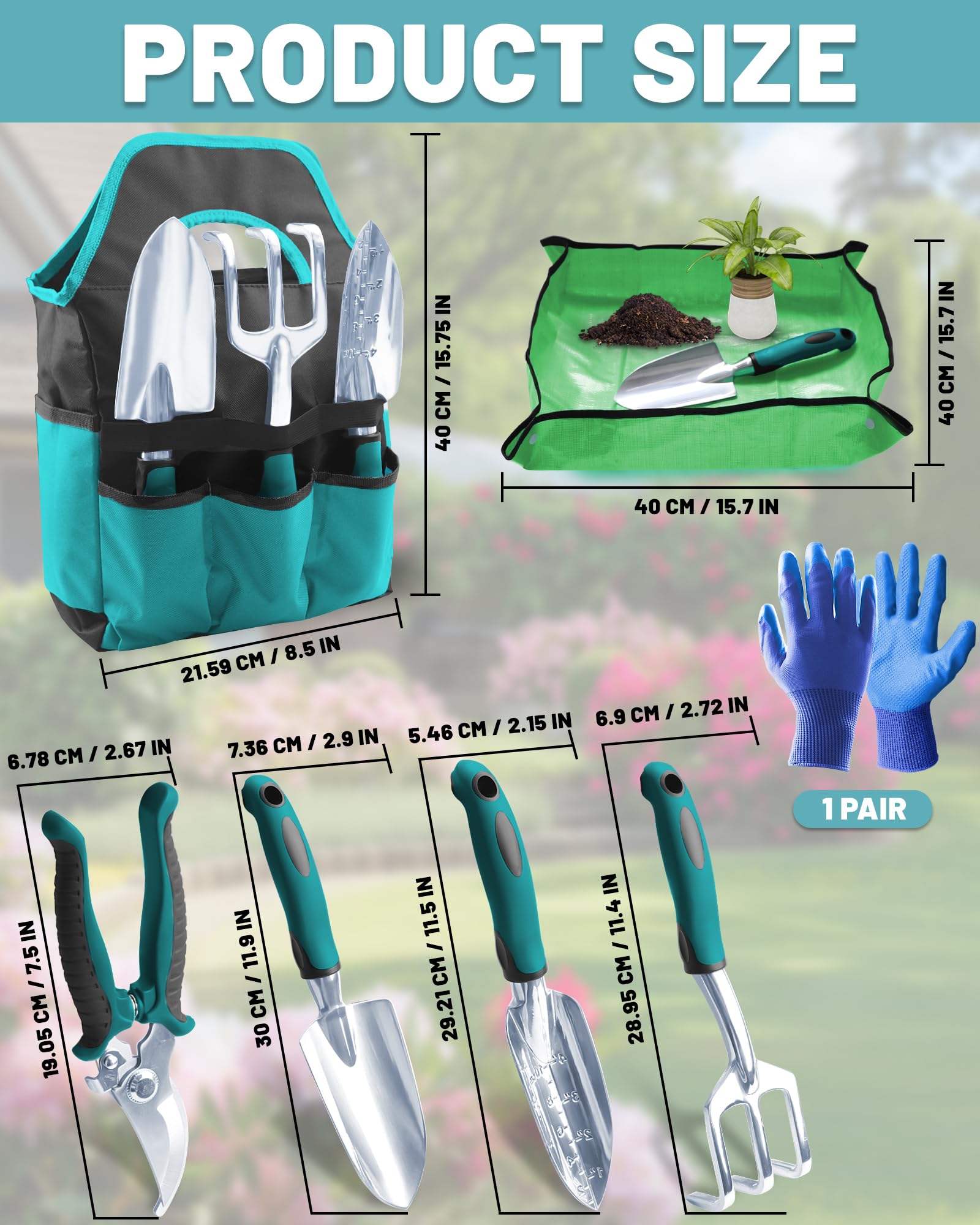 7 Piezas Juego de Herramientas de Jardinería con Mango Ergonómico – Kit de Herramientas de Jardín Anti-Rust con Bolsa de Almacenamiento – Regalo Ideal para Jardinería
