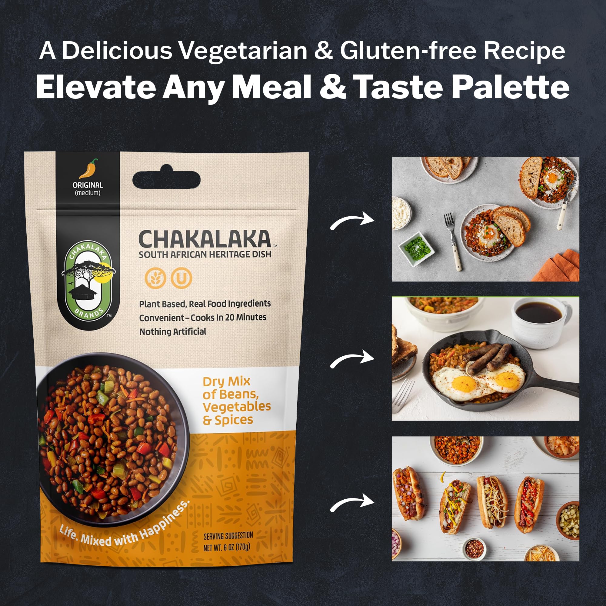 Chakalaka Vegetarian Dried Bean Mix - South African Side Dish with Beans, Vegetables, & Spices – Bold, Strong Flavor, Medium Heat, Original (1 Pk) 6 oz