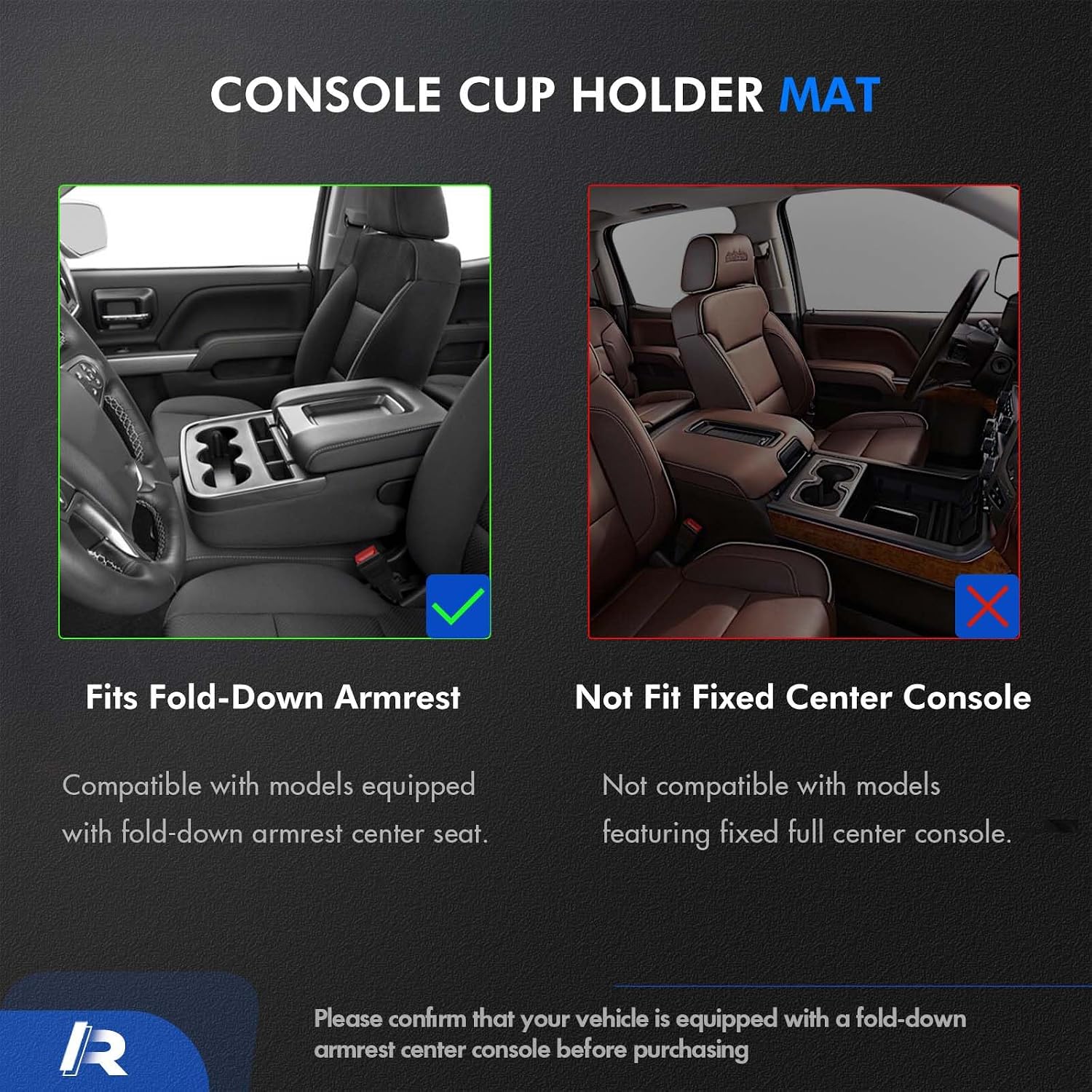 Front Floor Center Console Cup Holder Insert Liner Fit for Chevrolet, GMC
