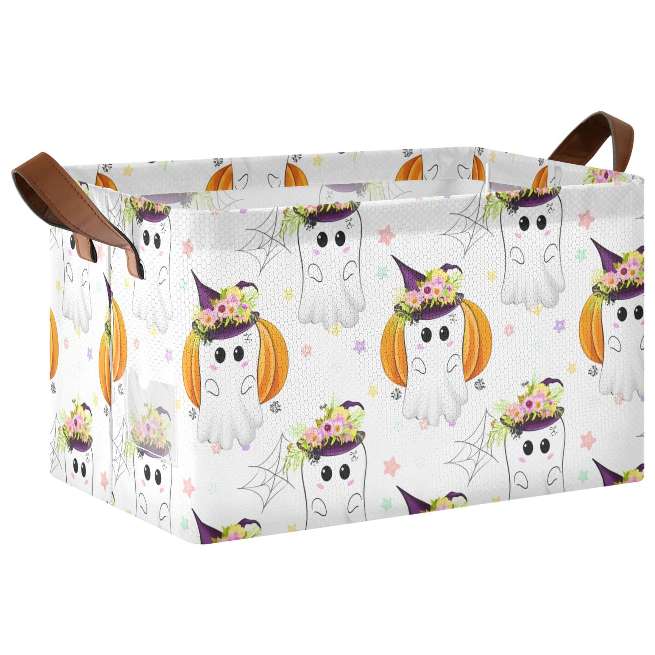 Kutsu Ghosts Pumpkins Foldable Storage Basket Collapsible Bin With Handles For Shelves