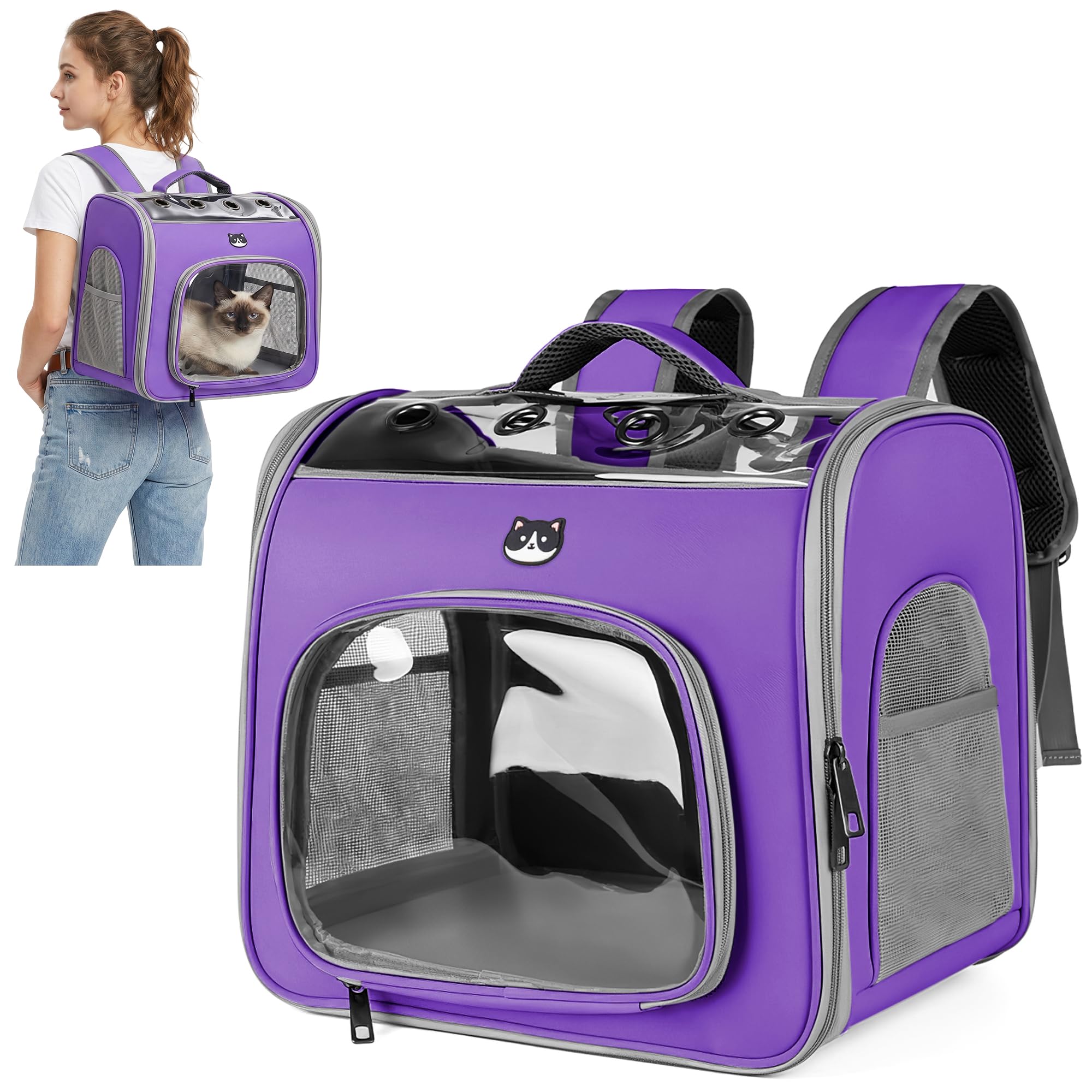 ALLSOPETS Mochila Gato y Perro, Transportín Plegable, Lavanda