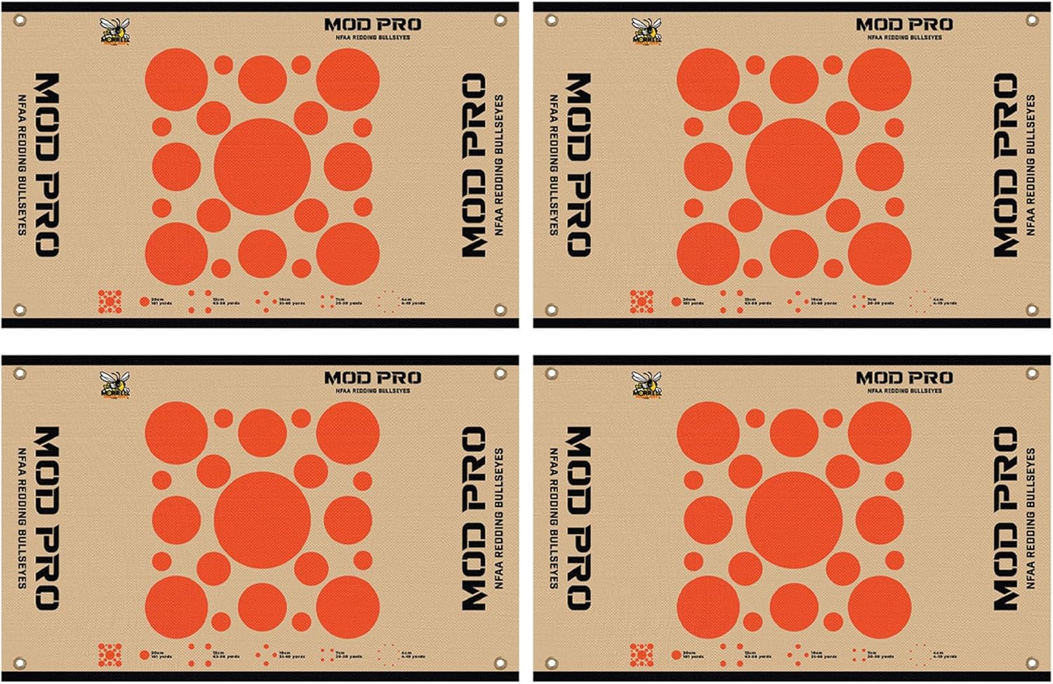 Morrell Yellow Jacket MOD Pro Redding NFAA Bullseyes Wrap with Grommets and Hook and Loop Attachment for Archery Target, 4 Pack, White/Tan