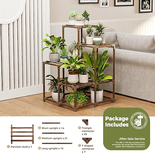 Miniatura 64 de Bamworld - Soporte grande de maderas para plantas de exterior, macetero grande para sala de estar, patio, balcón y jardín