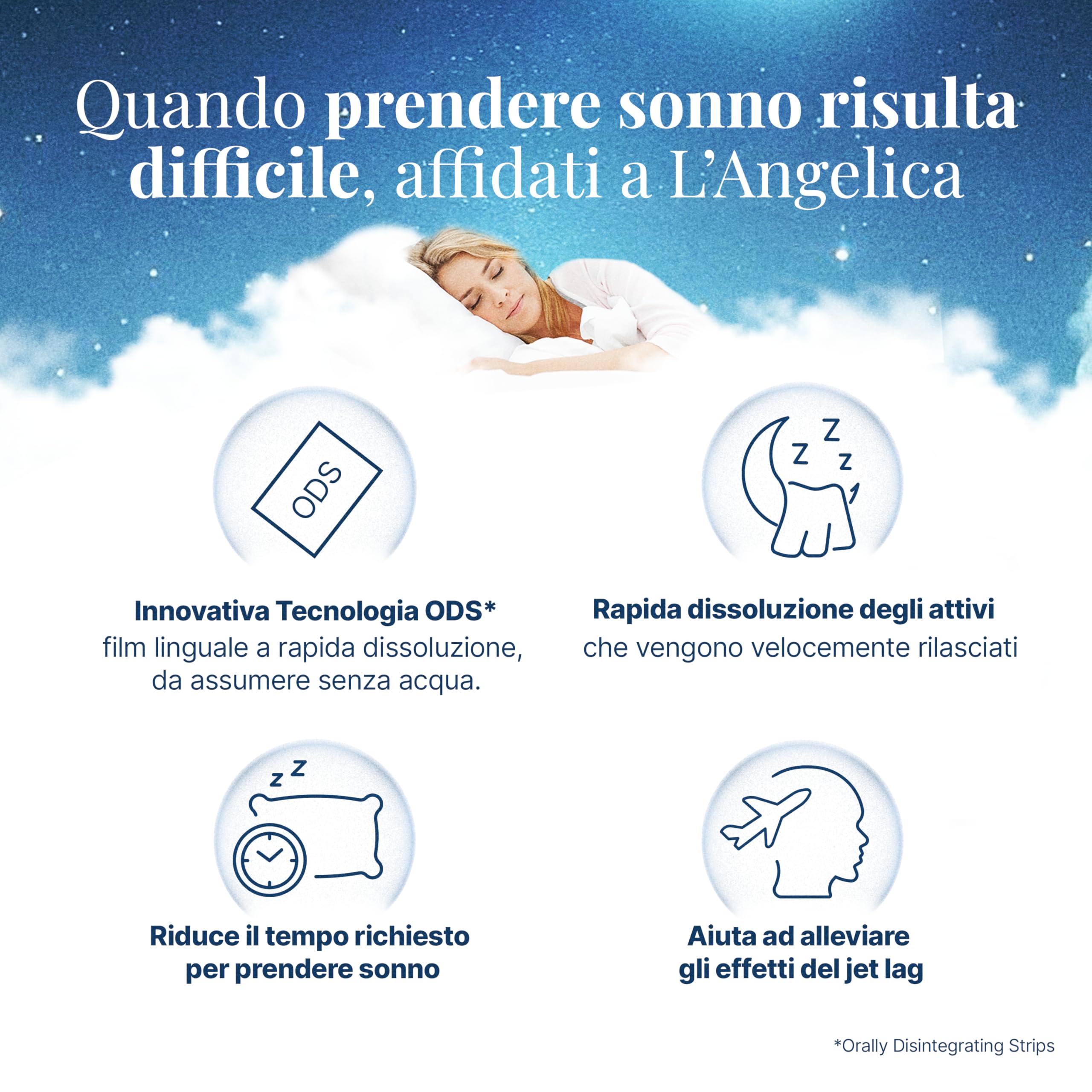 L'Angelica, Melatonina Istantanea Film Linguale, Integratore Per Prendere Sonno Più Velocemente, Assunzione Rapida, 1 Confezione da 20 Film