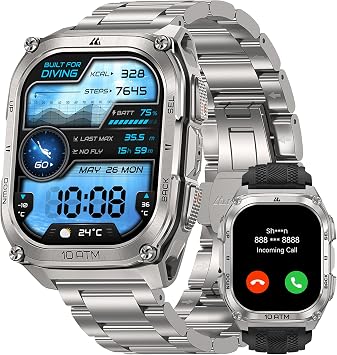KOSPET Tank M4 Special Edition Smart Watch for Men, 1.96" AMOLED Rugged Watch, GPS & Offline Maps, 10ATM Waterproof Freediving, 15-Day Battery, Bluetooth Calls, Heart Rate for Android iOS 2 Bands