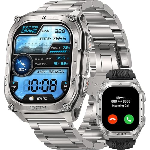 KOSPET Tank M4 Special Edition Smart Watch for Men, 1.96" AMOLED Rugged Watch, GPS & Offline Maps, 10ATM Waterproof Freediving, 15-Day Battery, Bluetooth Calls, Heart Rate for Android iOS (2 Bands)