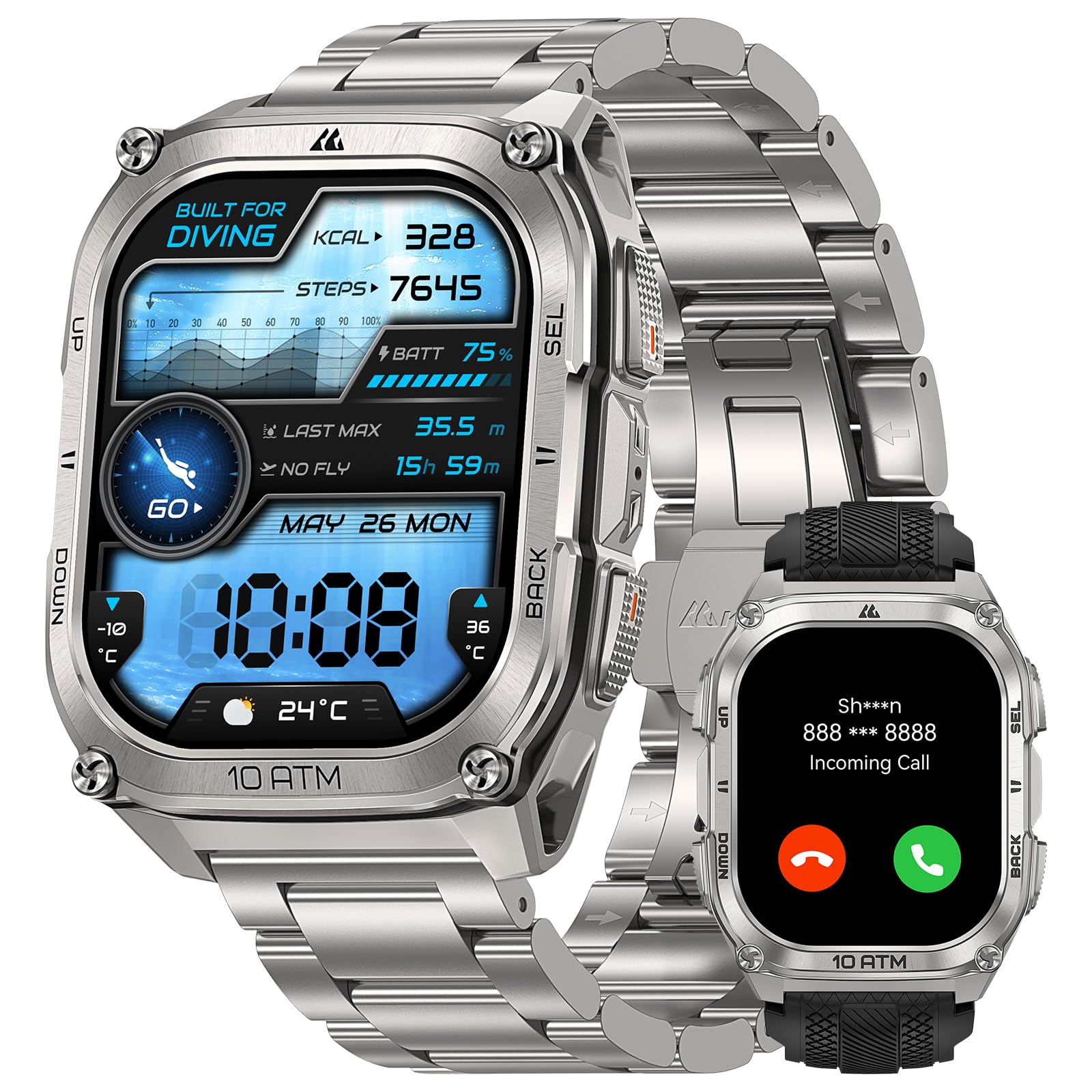 Kospet Direct KOSPET Tank M4 Special Edition Smart Watch for Men, 1.96" AMOLED Rugged Watch, GPS & Offline Maps, 10ATM Waterproof Freediving, 15-Day Battery, Bluetooth Calls, Heart Rate for Android iOS (2 Bands)