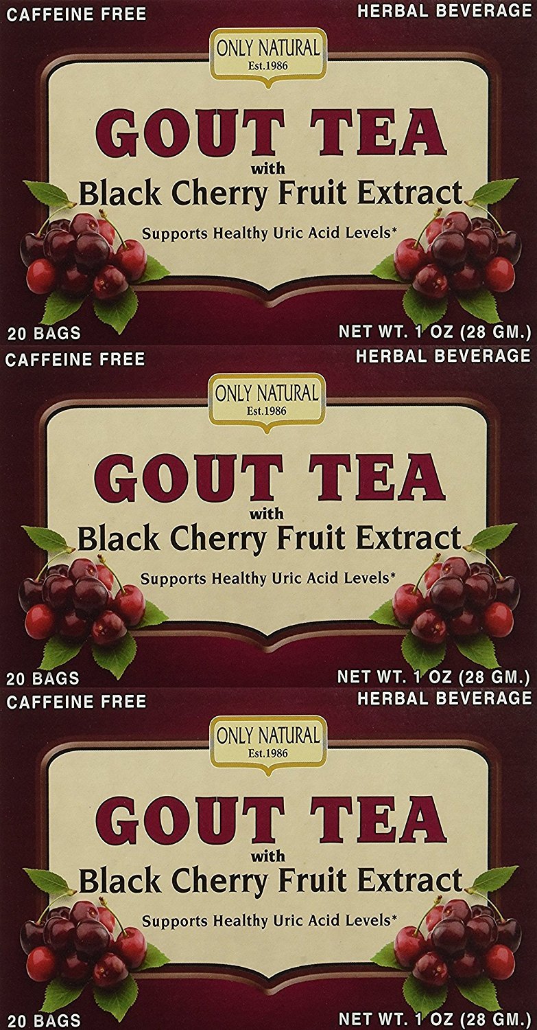 Only Natural Gout Tea Black Cherry Fruit Extract Bags, 20 Count (One Color, Pack of 3)