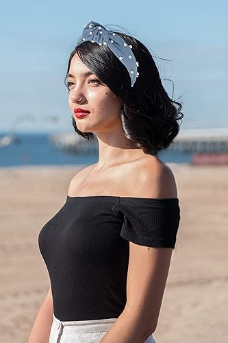 Miniatura 3 de Diademas anudadas de mezclilla azul perla para mujer que van con todo. Cómoda diadema de tela suave con nudo superior para mujer. Diadema de