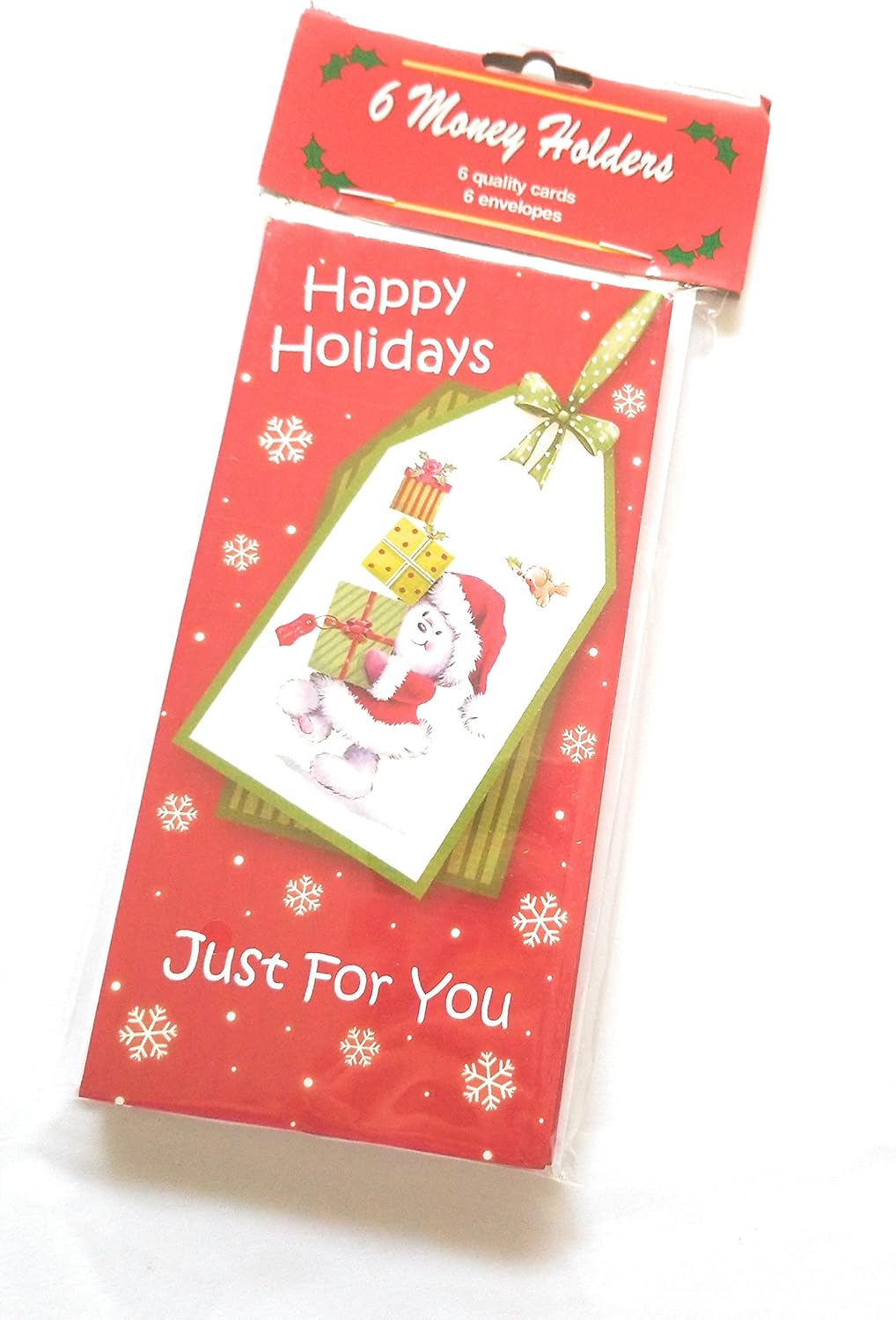 Set of 6 Festive Holiday Money Holder Cards with Envelopes