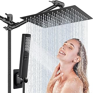Shower Head Combo,10'' High Pressure Rain/Rainfall Shower Head / 3 Settings Handheld Shower Head Combo with 11''Extension Arm,Black Shower Heads with 78'' Hose(WEISTERLLY Shower Head Set)