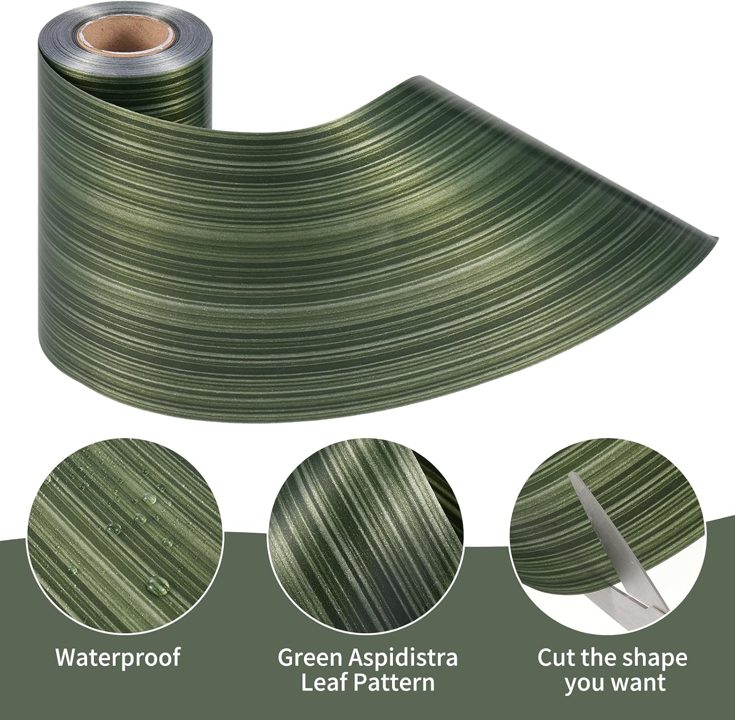 3 Rolls Green Ti Leaf Floral Ribbon, 5.9" x 30 Yards Waterproof Plastic Floral Ribbon, Green Aspidistra Ribbon for Wedding Bouquet, Florist Wrap, Art Crafts & Holiday Decor