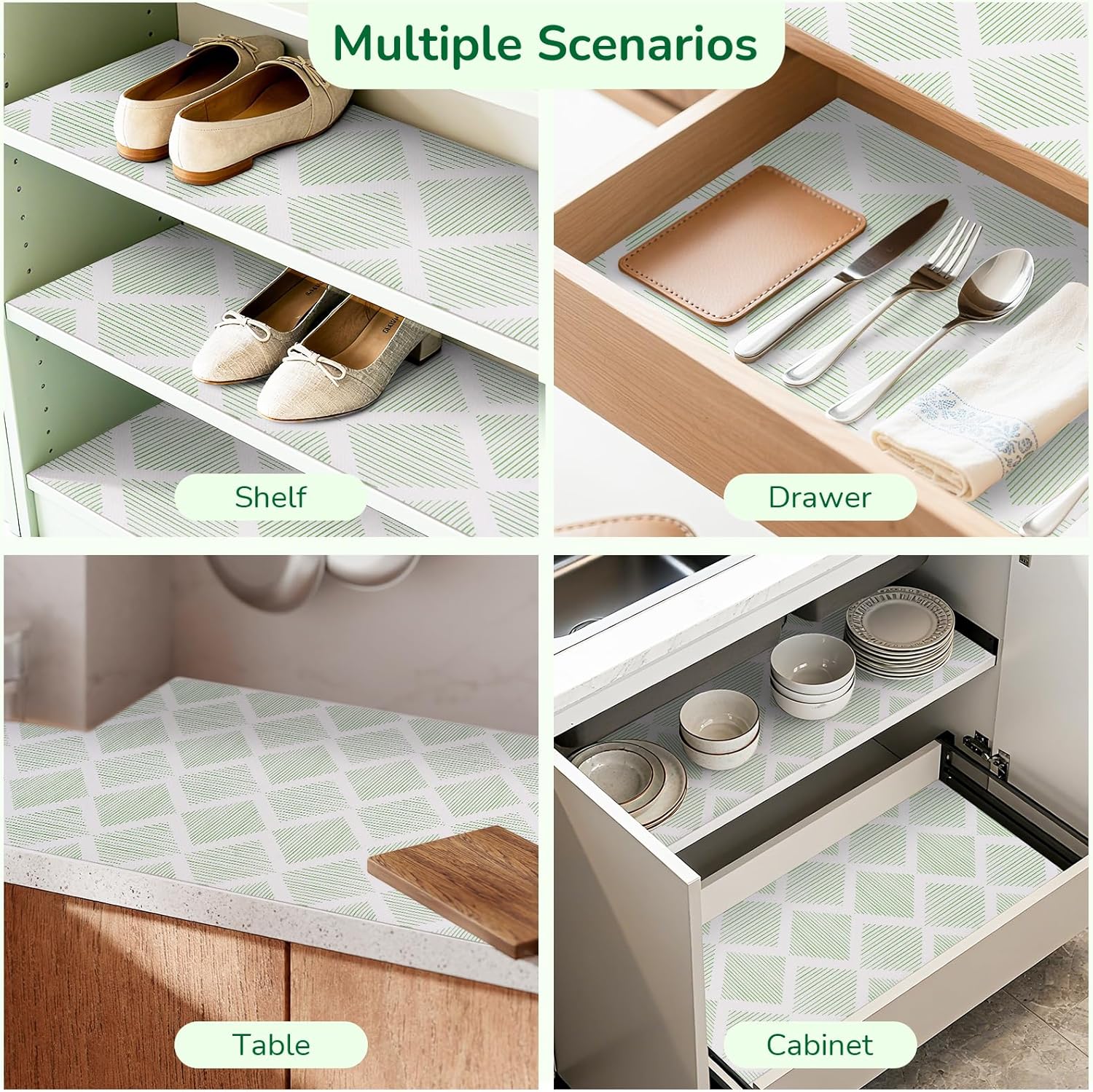 Drawer and Shelf Liner for Kitchen, Non-Slip Non-Adhesive Cabinet Liners for Cupboard, Dresser, Shelves, Tool Box, Pantry, Thickened Easy Install, Strong Grip, 17.5In x 20FT, Green
