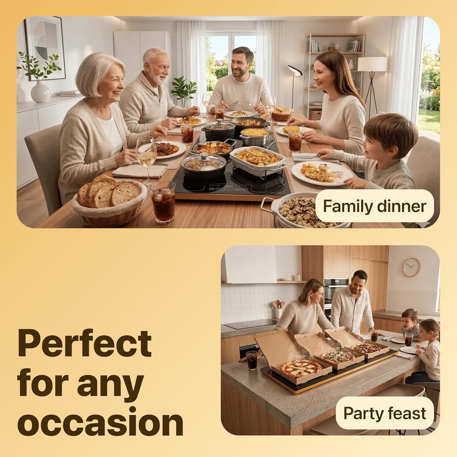 Electric Warming Tray for Food, 40”x14” Extra Large Buffet Food Warmer, 3 Heat Levels, Timer & Delay Start, Auto Shut-Off, Glass Top Warming Plate for Home, Kitchen & Daily Use