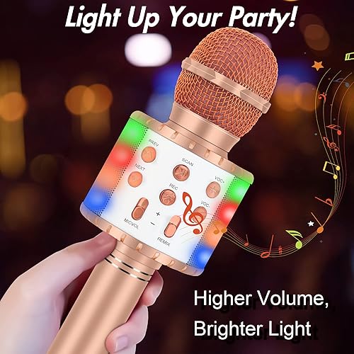 Miniatura 4 de Winique Micrófono de karaoke para niños con Bluetooth y luces LED, juguetes divertidos 5 en 1, para el hogar, KTV, fiesta de cumpleaños, relleno de