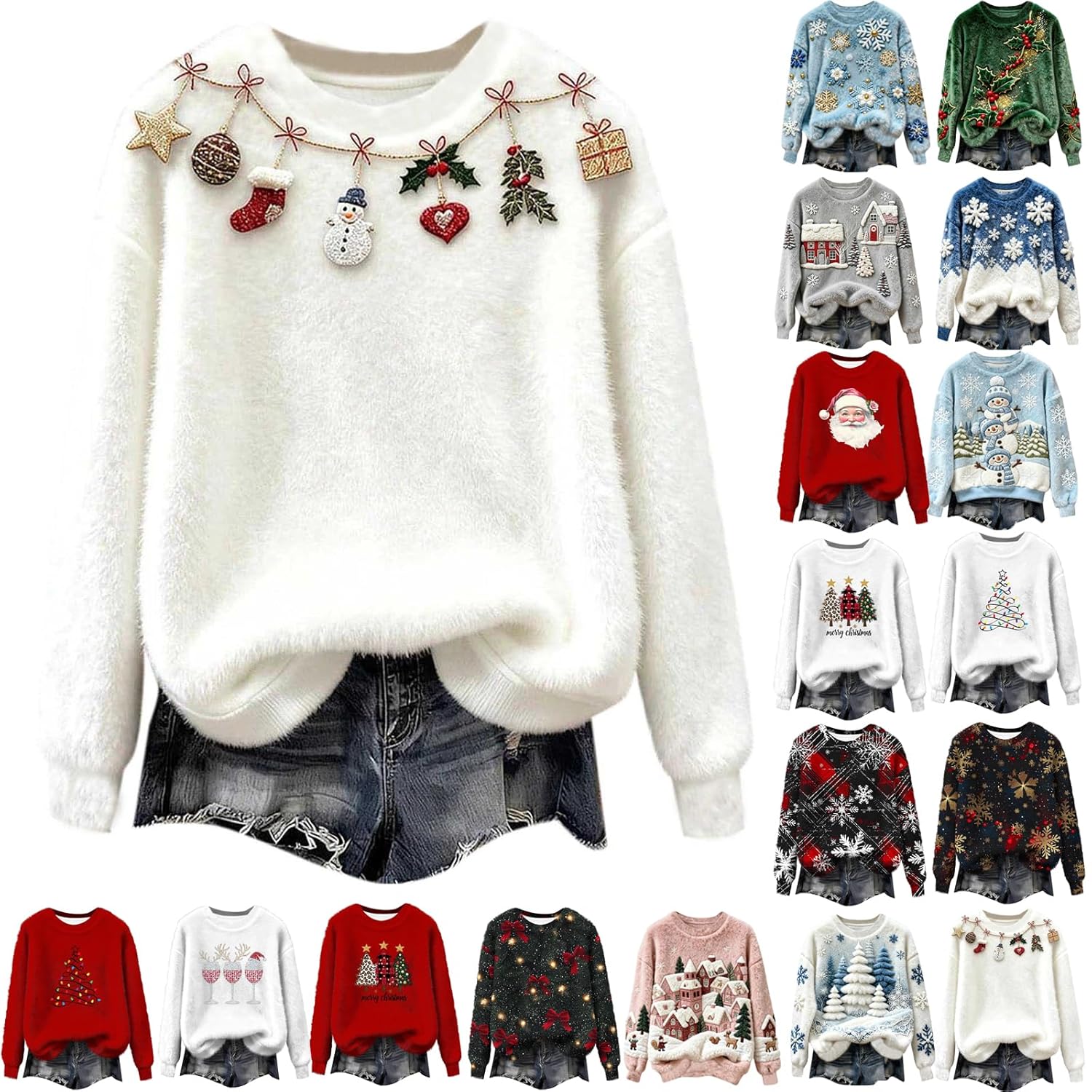Ugly Christmas Sweaters for Women Plus Size Oversized Santa Graphic Sweatshirts Sherpa Fleece Xmas Shirts Clothes