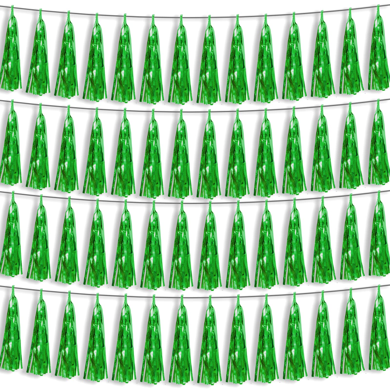 4P Green Foil Fringe Metallic Streamers Banner Tassel Garland for Parade Floats, Bachelorette, Wedding, Birthday, Halloween, Christmas, Bridal/Baby Shower Party Decorations