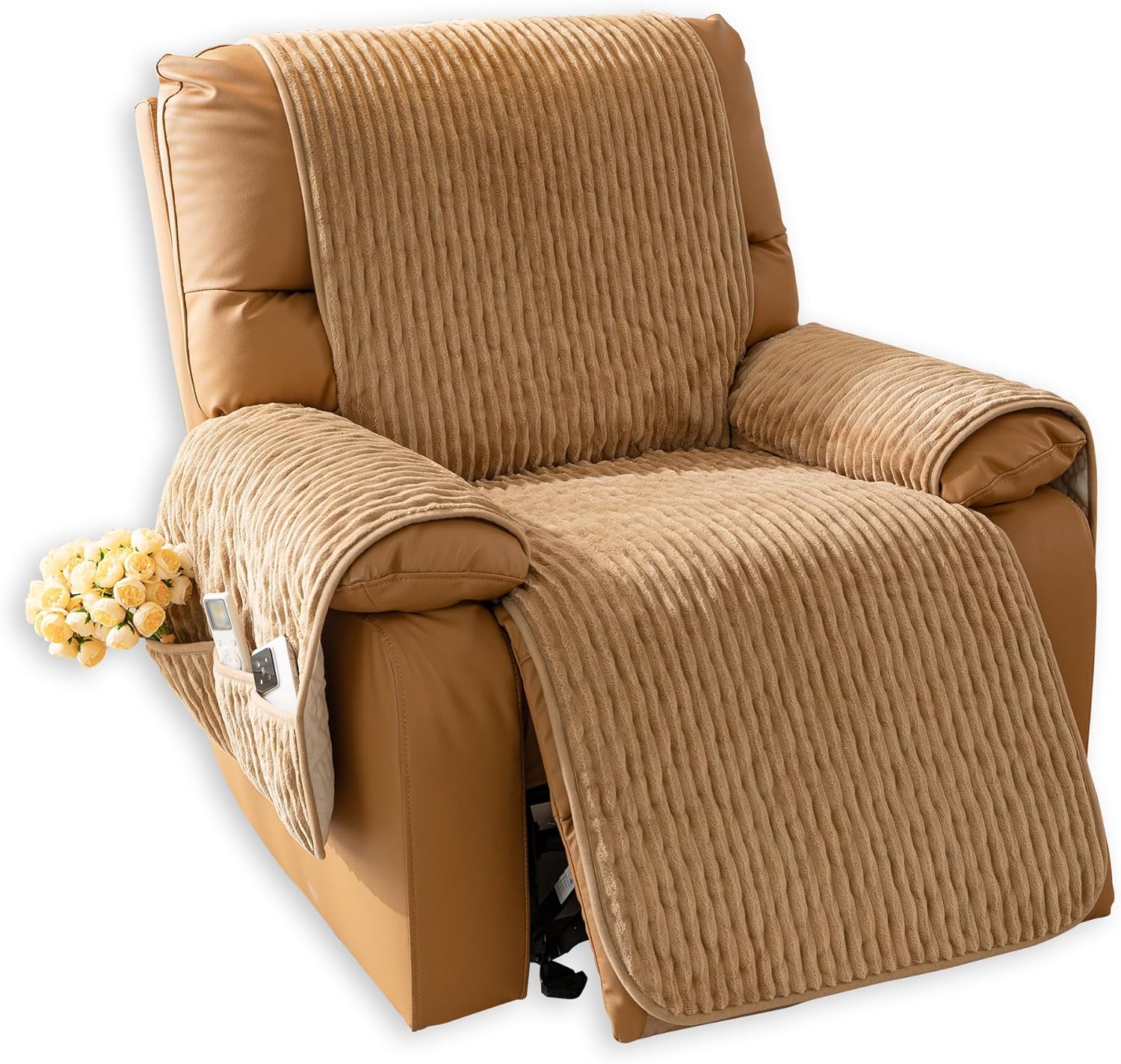 Recliner Chair Covers That Stay in Place, Waterproof Recliner Sofa Cover, Non-Slip Chair Protector, Washable Furniture Cover for Dogs, Cats and Kids (LightCoffee, 23.6"Recliner Chair)