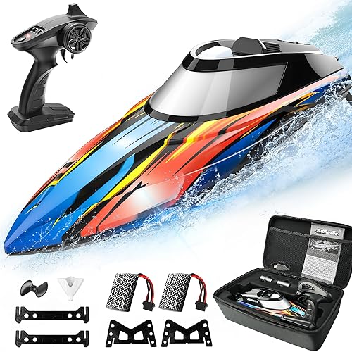 ALPHAREV Barco RC - R308 32+ KPH - Barco de control remoto rápido para piscina y lago con maleta portátil, barcos RC de carreras de 2.4 GHz para
