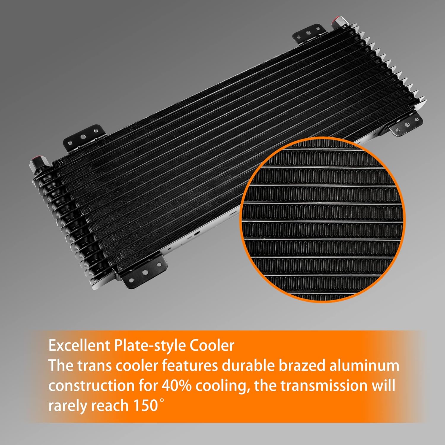 Transmission Oil Cooler Kit 40K GVW Max Low Pressure Drop Replace# LPD47391 47391 with Mounting Hardware - Black