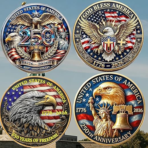 United States 250th Anniversary Collectible Coins, American Eagle and Patriotic Symbol, 1776-2026, for Celebration and Gifting (4 PCS)
