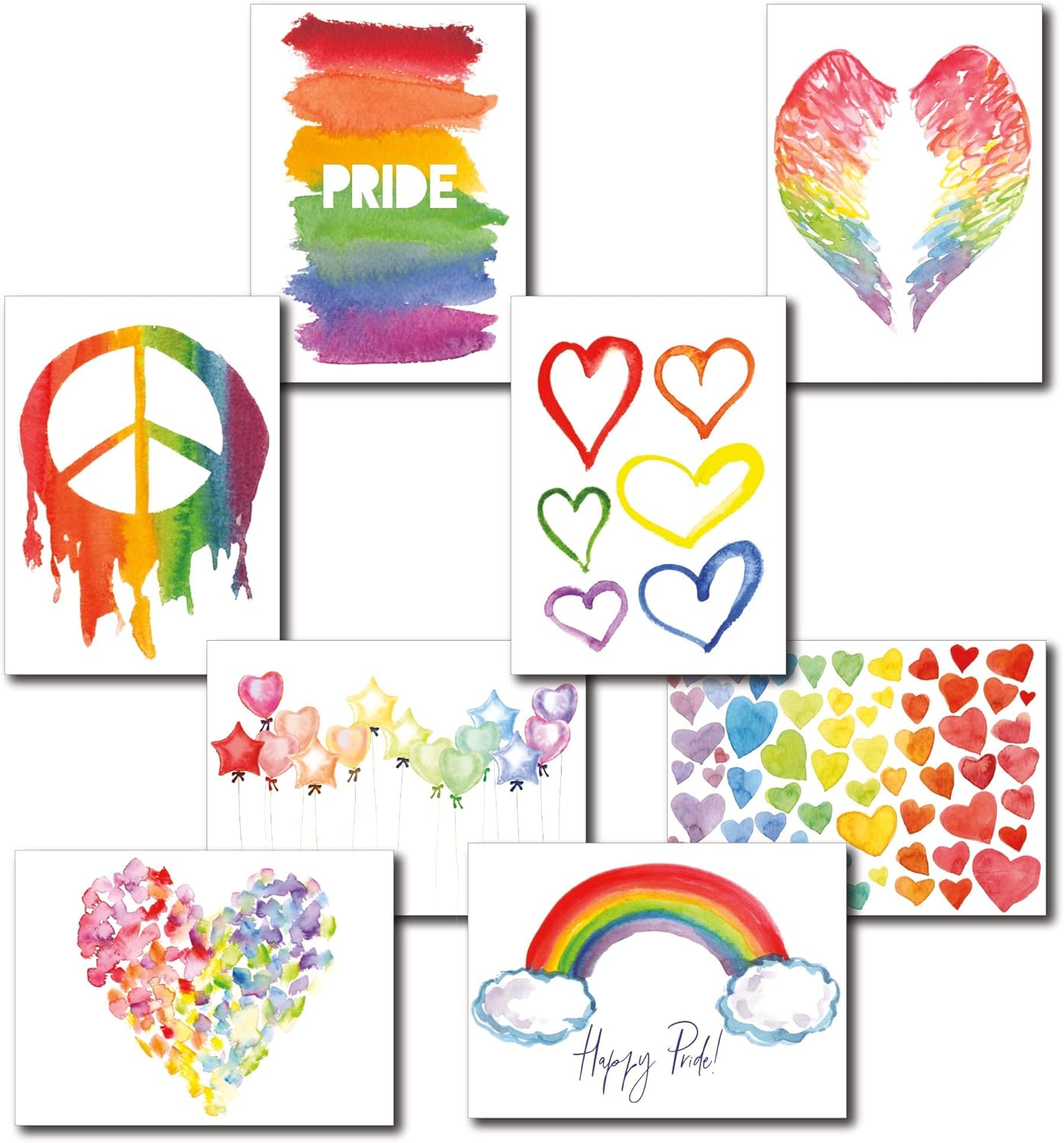 Ritzy Rose 24 Gay Pride Rainbow Cards - LGBTQ Blank Pride Greeting Cards to Celebrate Pride Month or Coming Out | Rainbow Pride Balloons and Hearts | 24 White Envelopes Included