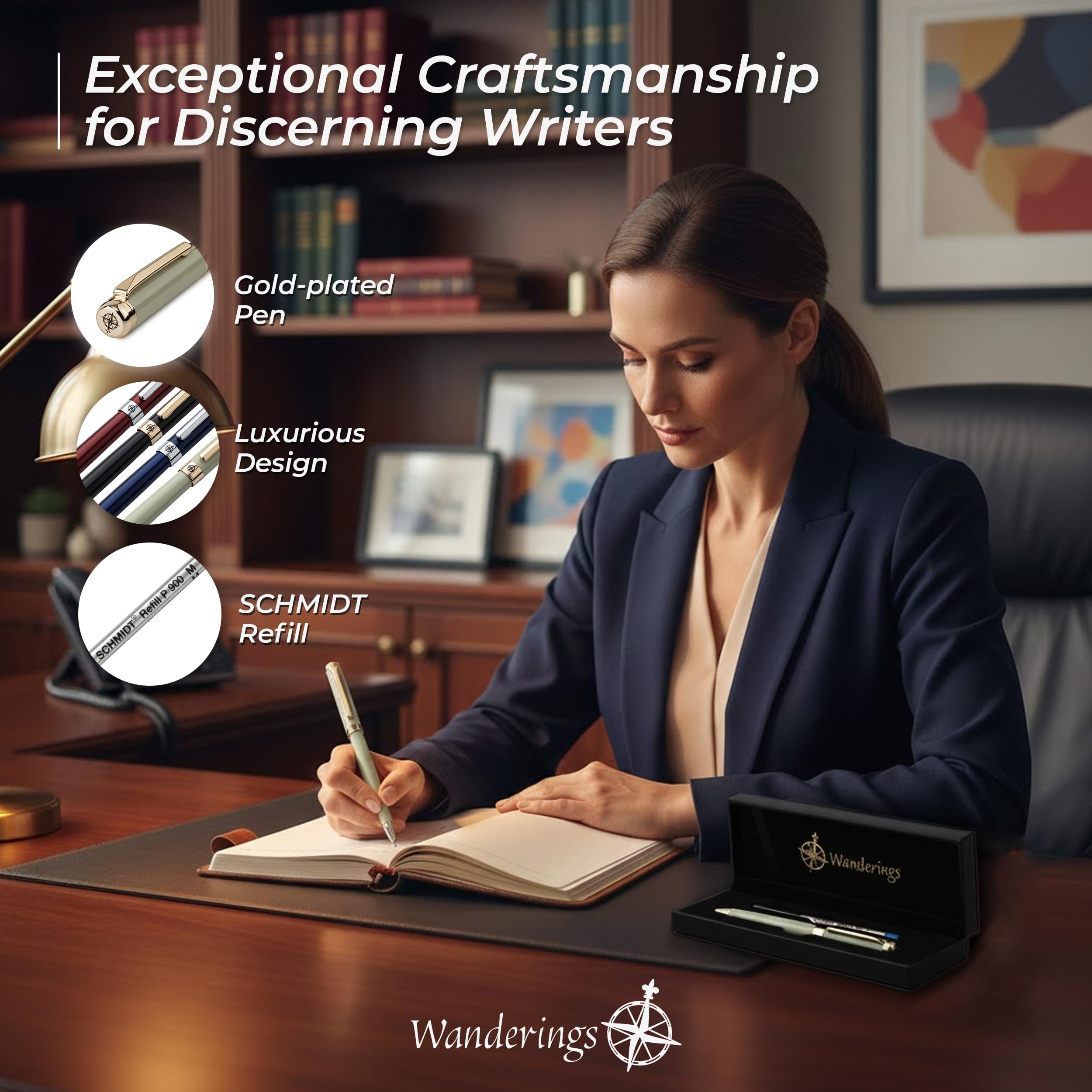 Premium Rollerball Pen with German Ink Perfectly Balanced for a Superb Writing Experience 24K Gold Plated Green Soft — view 5