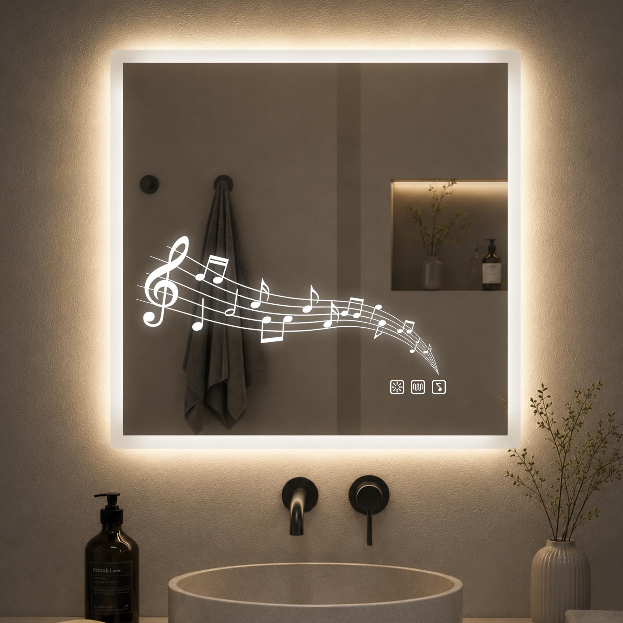 STARLEAD Badspiegel-mit-Beleuchtung, Dimmbar, 3 Farbtemperaturen, Bluetooth, Entfoggen, Speicherfunktion, IP44, Hartglas, 5X Lupe Vergrößerungsspiegel, Horizontal/Vertikal